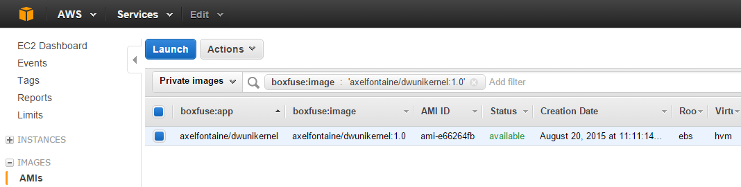 AMI in AWS Console